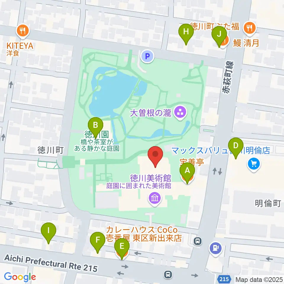 徳川美術館周辺のファミレス・ファーストフード一覧地図