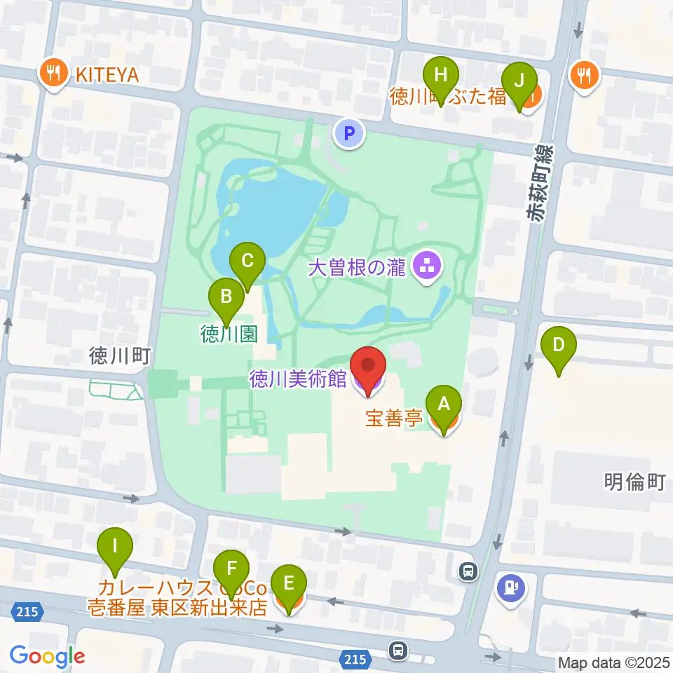 徳川美術館周辺のファミレス・ファーストフード一覧地図