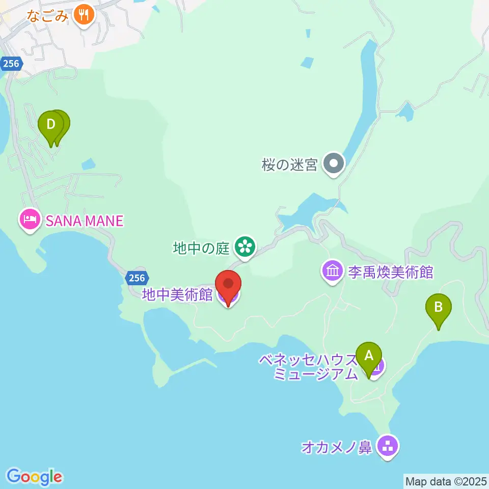 直島・地中美術館周辺のファミレス・ファーストフード一覧地図