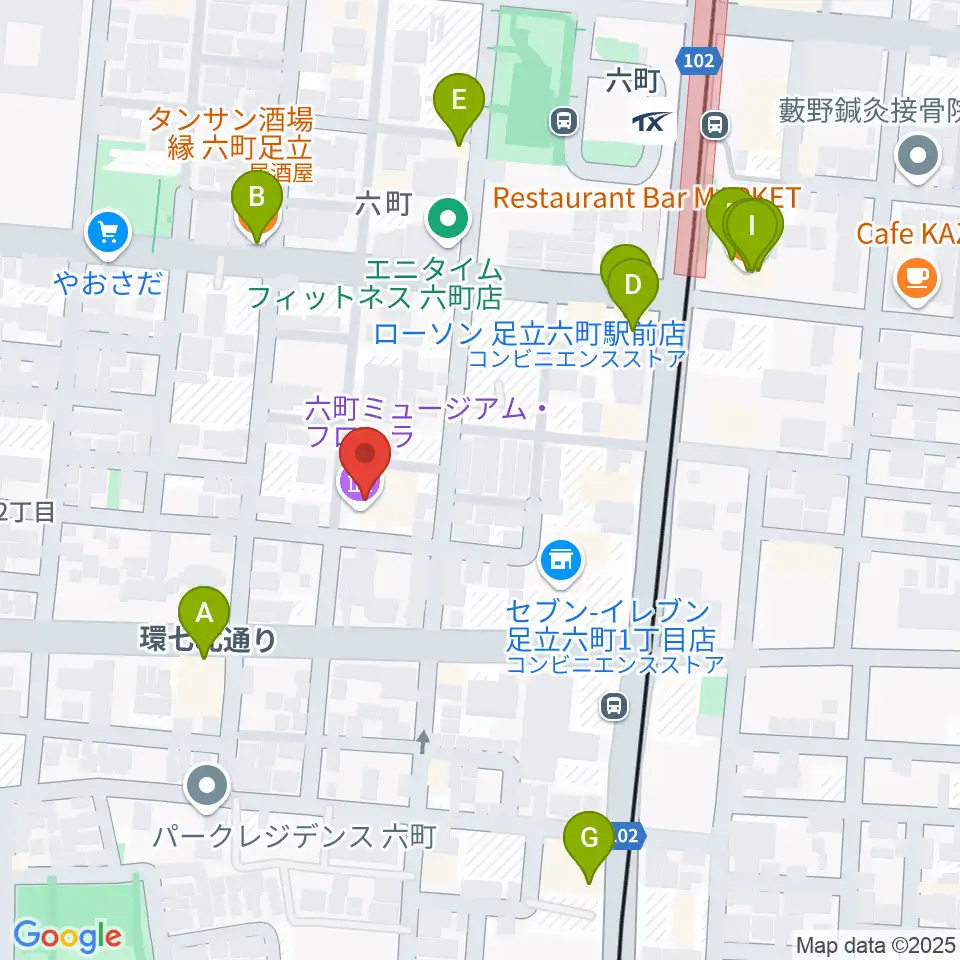 六町ミュージアムフローラ周辺のファミレス・ファーストフード一覧地図