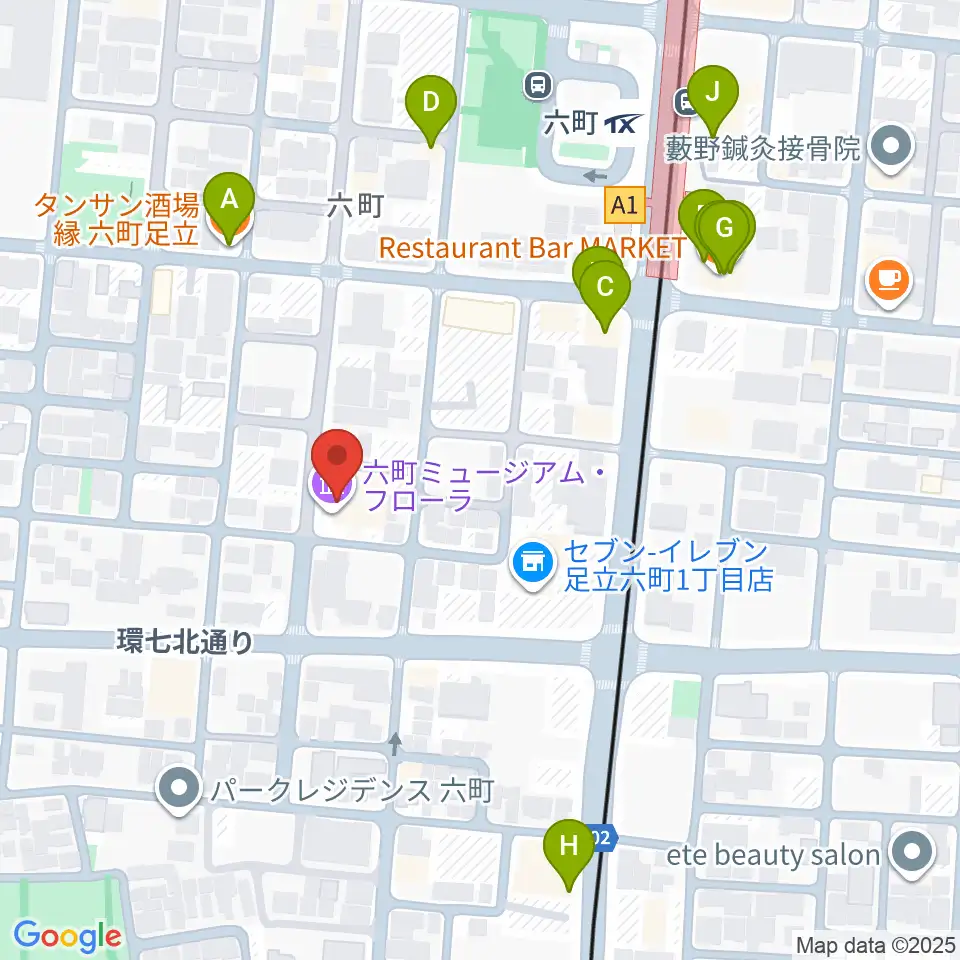 六町ミュージアムフローラ周辺のファミレス・ファーストフード一覧地図
