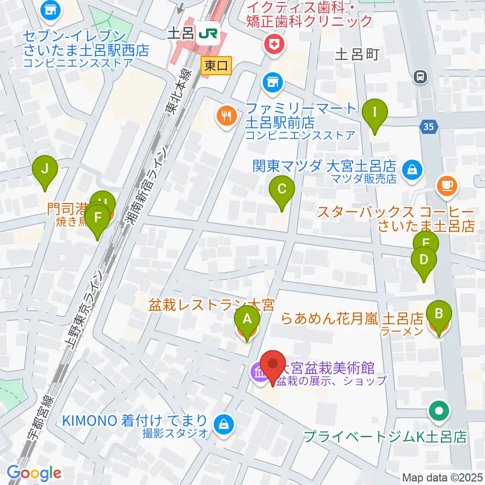 さいたま市大宮盆栽美術館周辺のファミレス・ファーストフード一覧地図