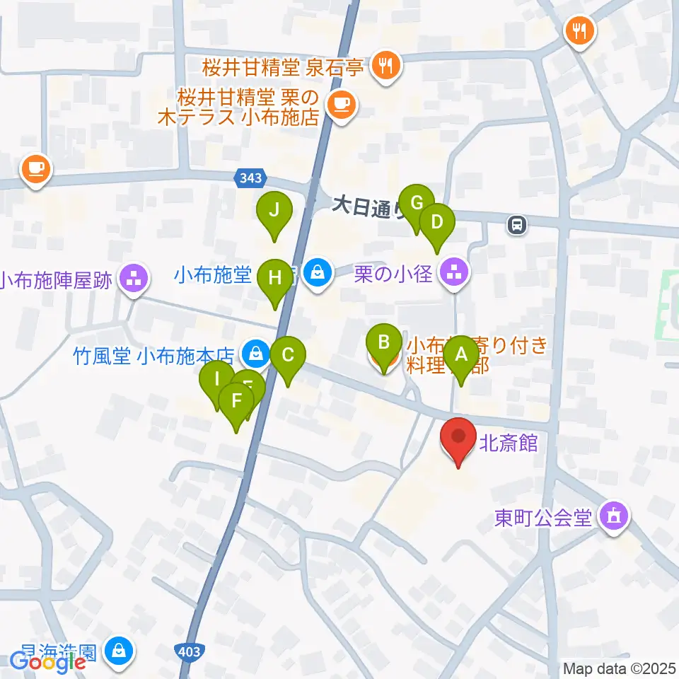 信州小布施北斎館周辺のファミレス・ファーストフード一覧地図