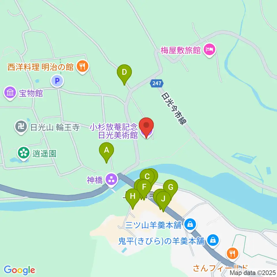 小杉放菴記念美術館周辺のファミレス・ファーストフード一覧地図