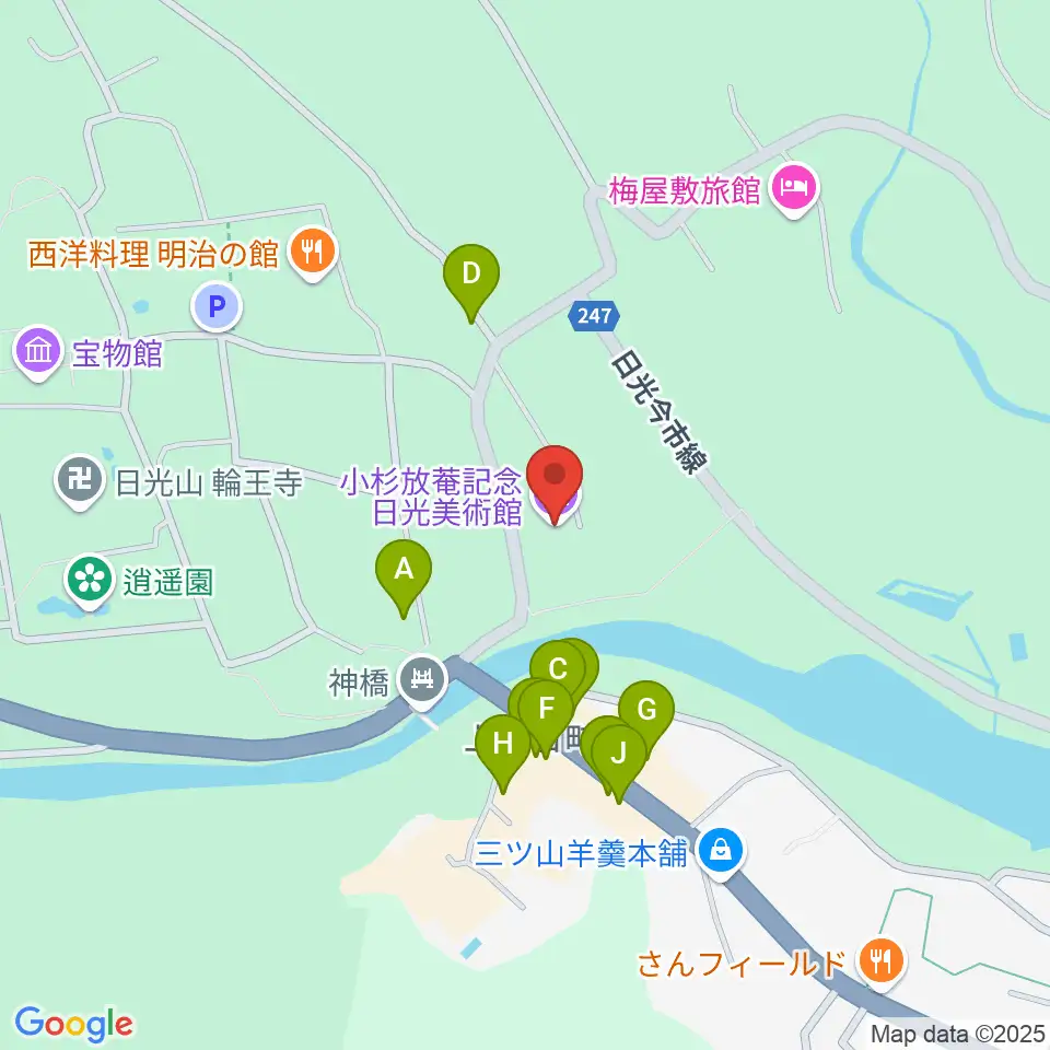 小杉放菴記念美術館周辺のファミレス・ファーストフード一覧地図
