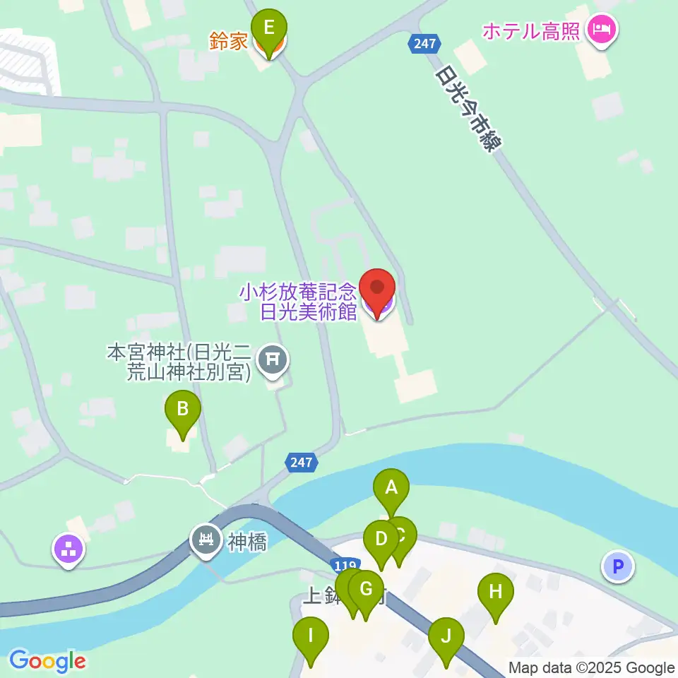 小杉放菴記念美術館周辺のファミレス・ファーストフード一覧地図