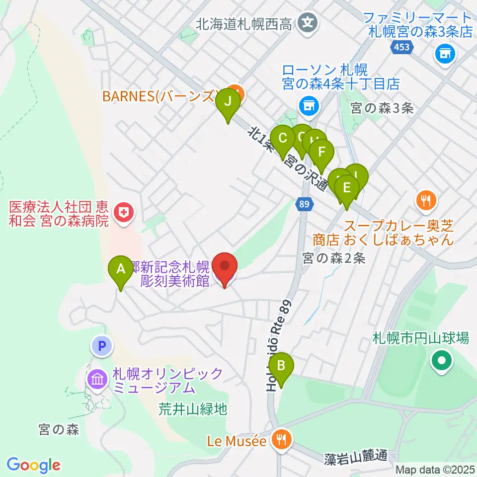 本郷新記念札幌彫刻美術館周辺のファミレス・ファーストフード一覧地図