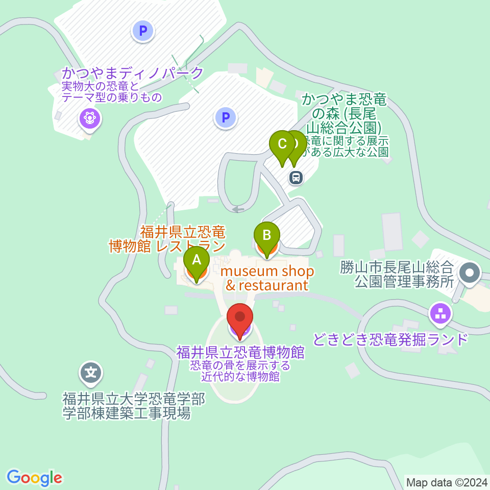 福井県立恐竜博物館周辺のファミレス・ファーストフード一覧地図