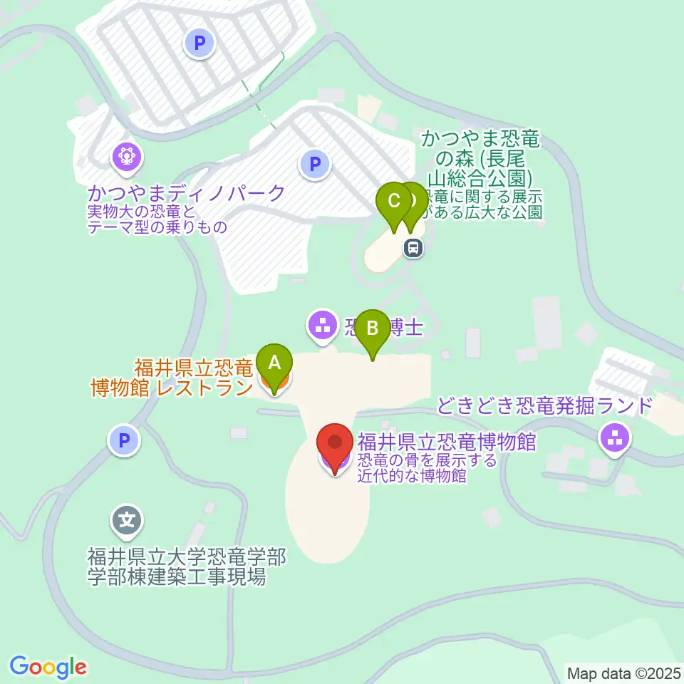 福井県立恐竜博物館周辺のファミレス・ファーストフード一覧地図