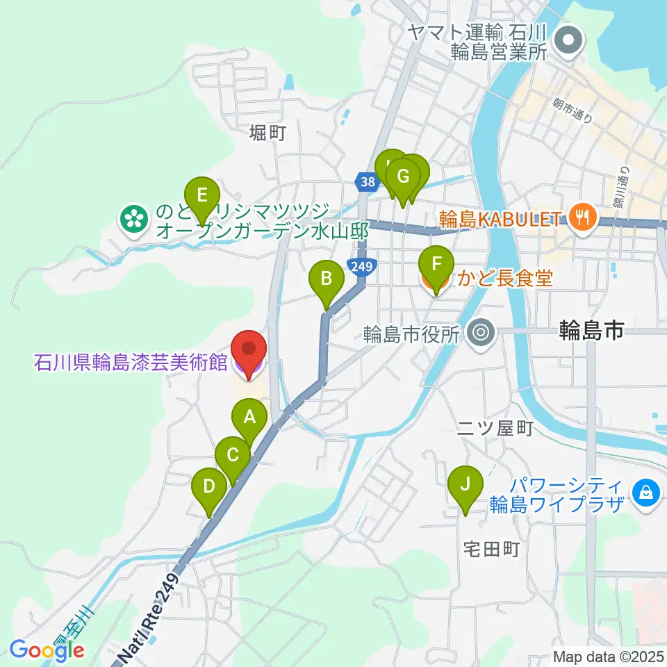 石川県輪島漆芸美術館周辺のファミレス・ファーストフード一覧地図