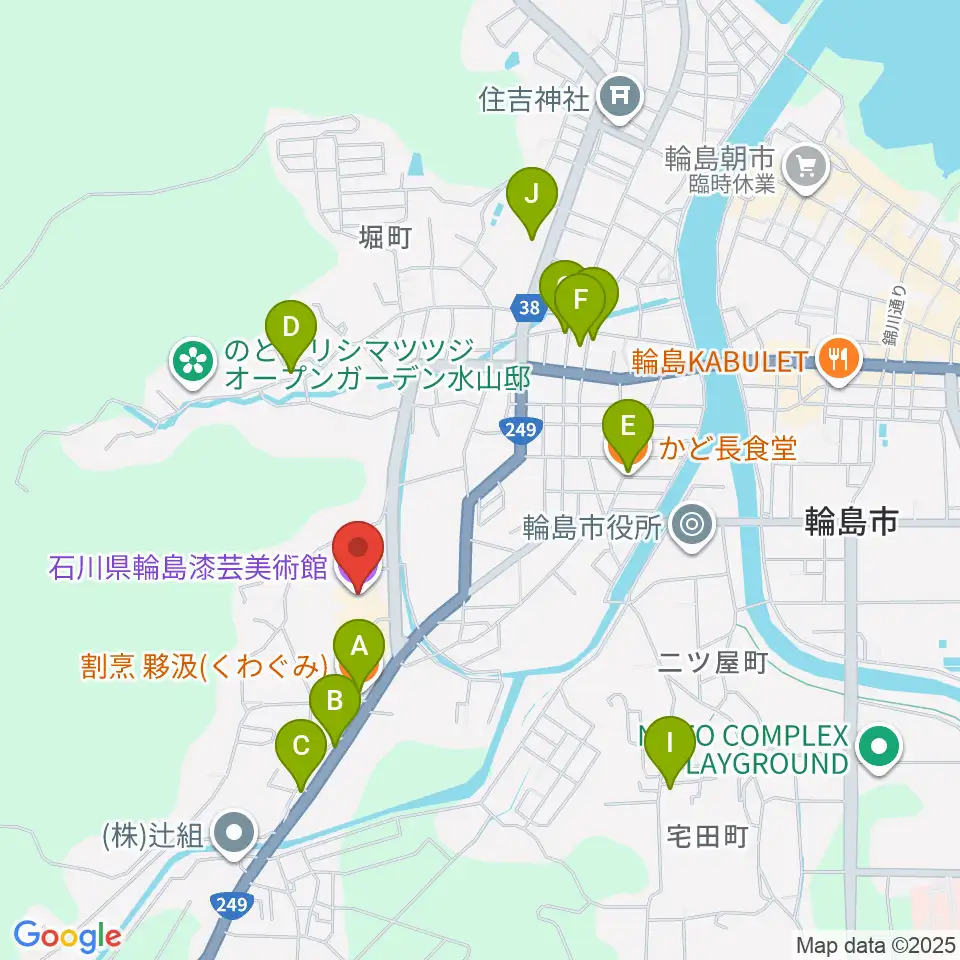 石川県輪島漆芸美術館周辺のファミレス・ファーストフード一覧地図