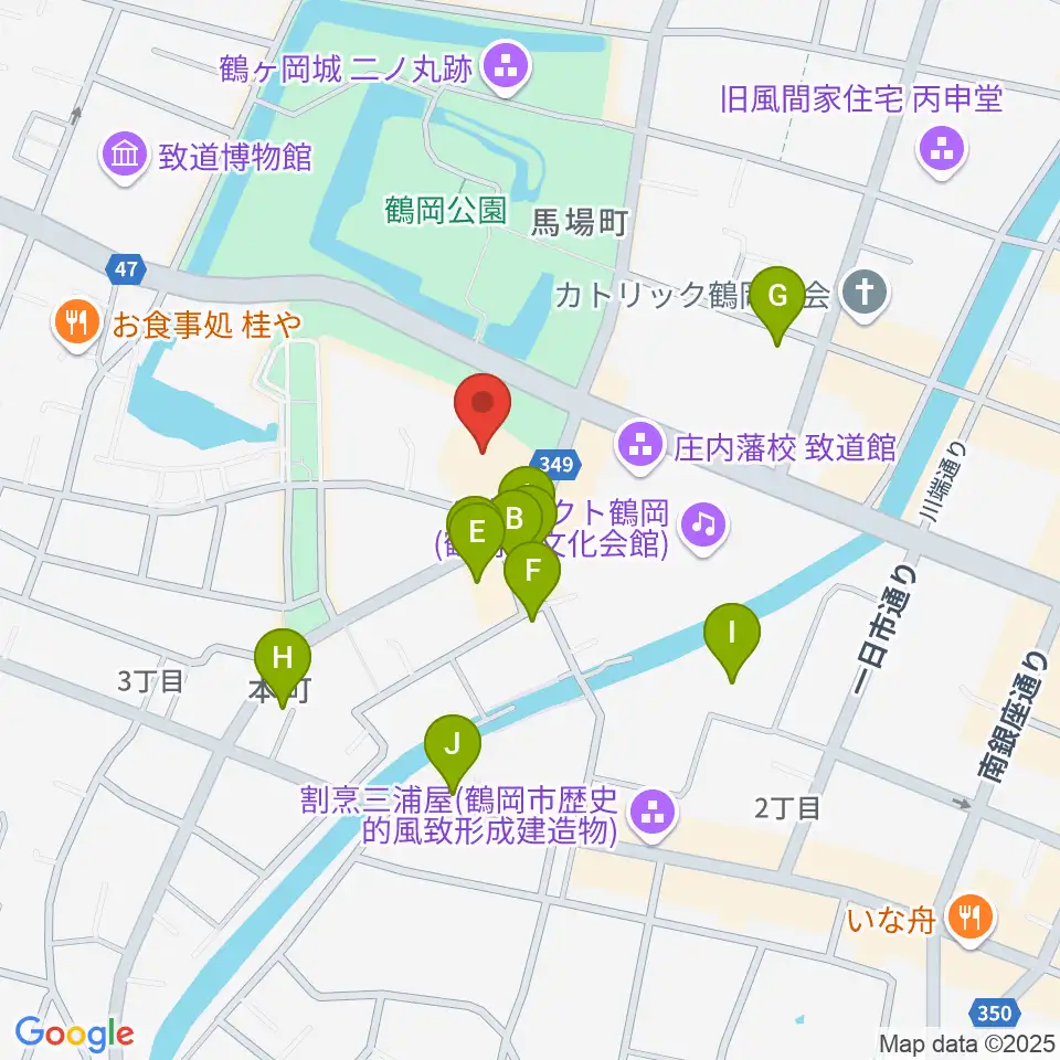 鶴岡アートフォーラム周辺のファミレス・ファーストフード一覧地図