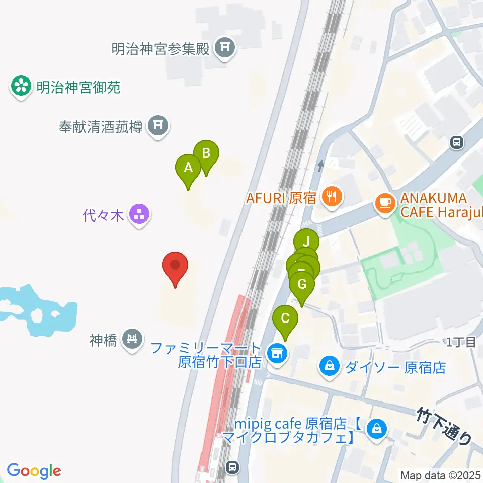 明治神宮ミュージアム周辺のファミレス・ファーストフード一覧地図