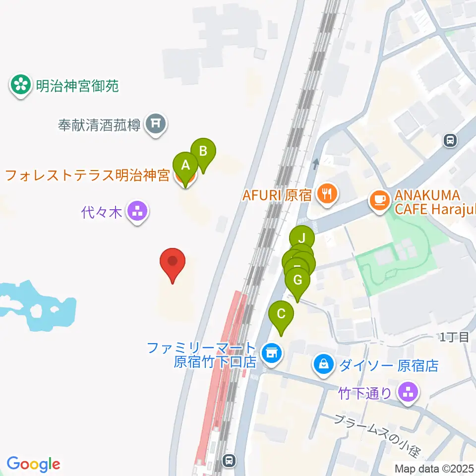 明治神宮ミュージアム周辺のファミレス・ファーストフード一覧地図
