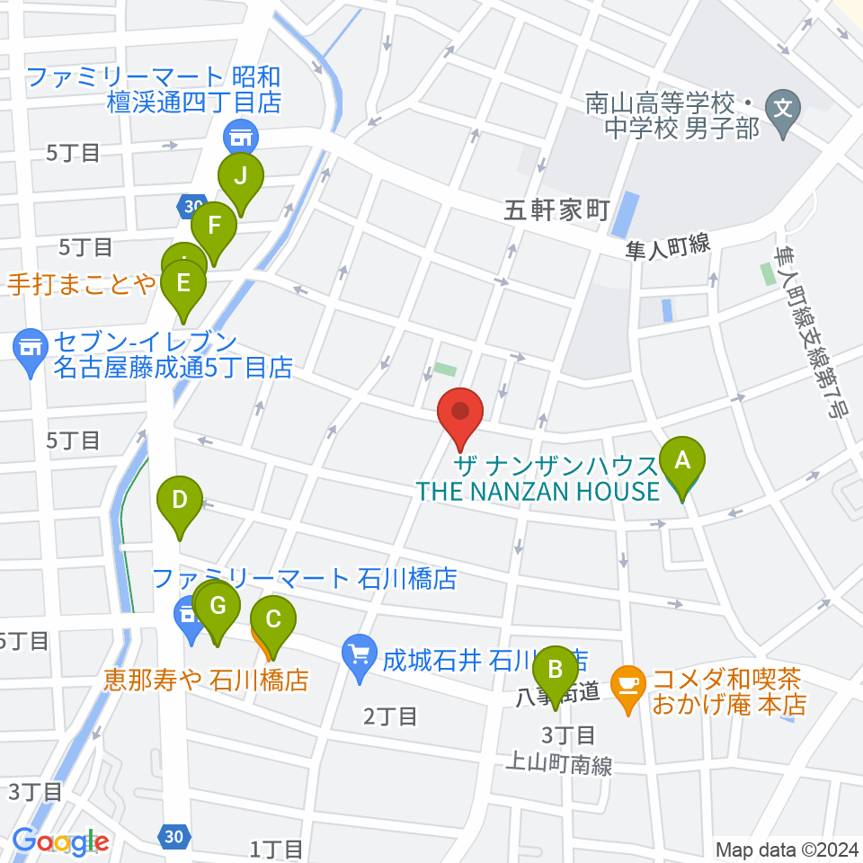 昭和美術館周辺のファミレス・ファーストフード一覧地図