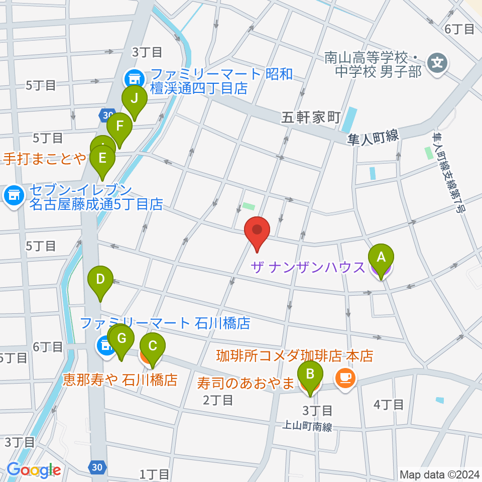 昭和美術館周辺のファミレス・ファーストフード一覧地図