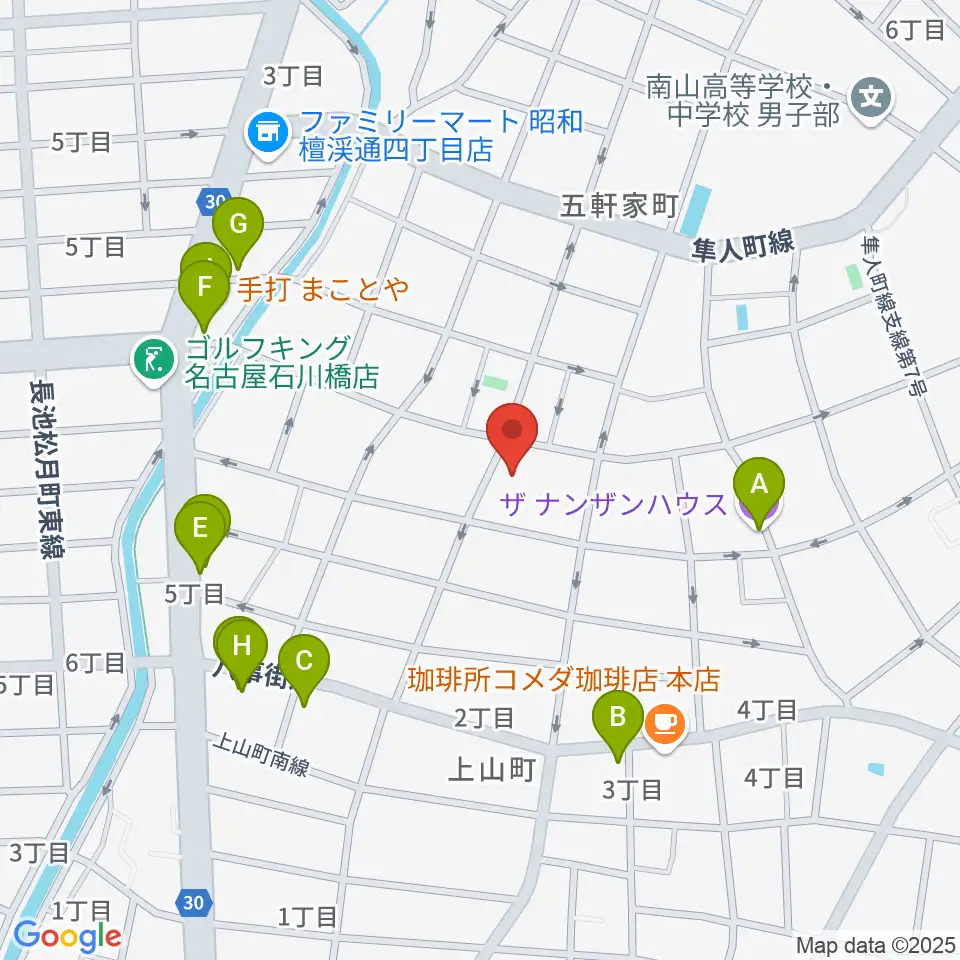 昭和美術館周辺のファミレス・ファーストフード一覧地図