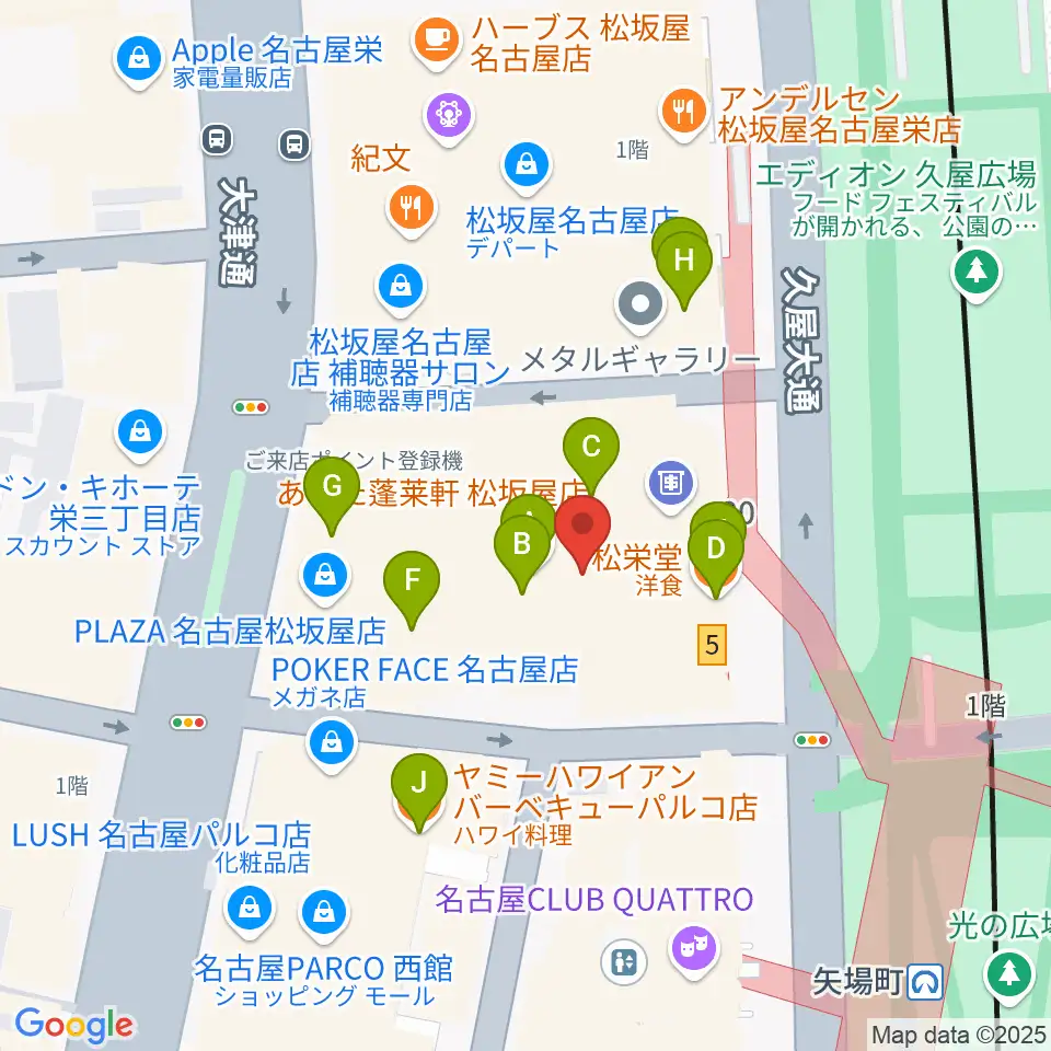 松坂屋美術館周辺のファミレス・ファーストフード一覧地図