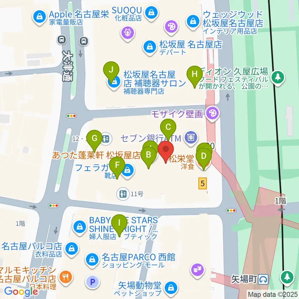 松坂屋美術館周辺のファミレス・ファーストフード一覧地図