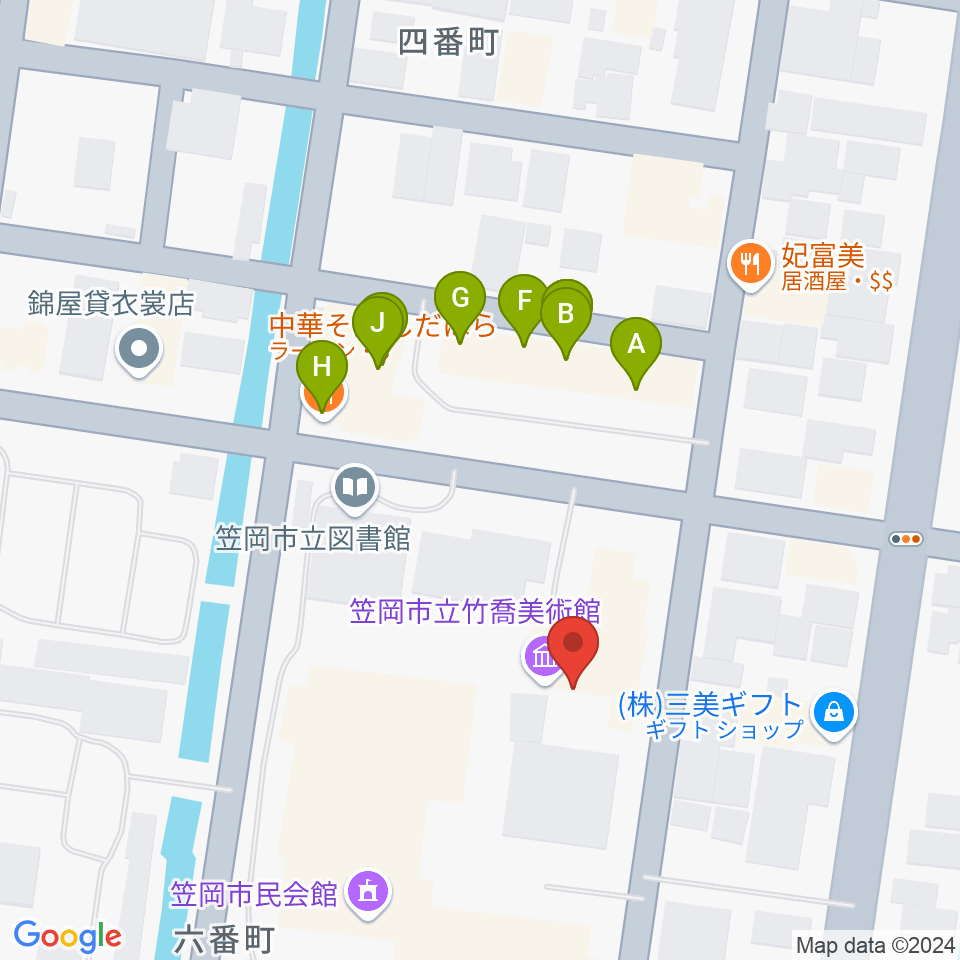 笠岡市立竹喬美術館周辺のファミレス・ファーストフード一覧地図