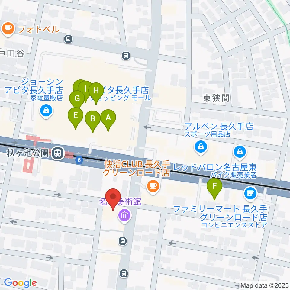 名都美術館周辺のファミレス・ファーストフード一覧地図
