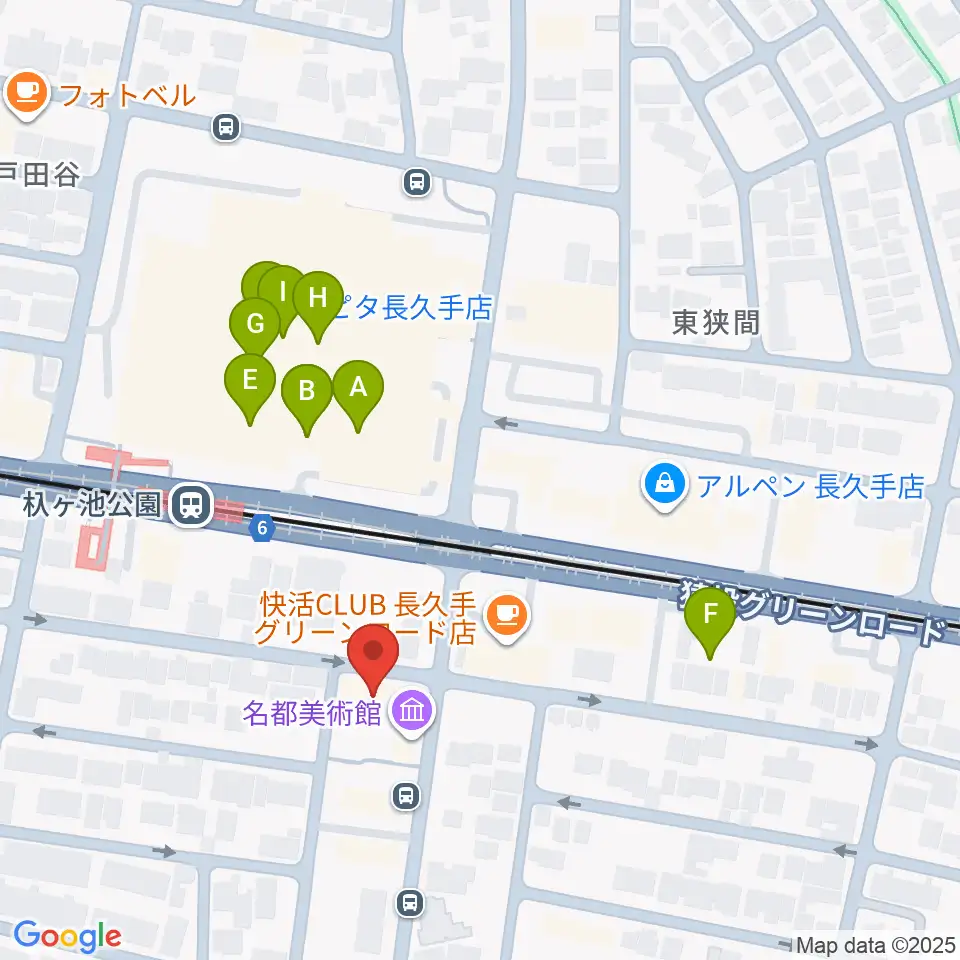 名都美術館周辺のファミレス・ファーストフード一覧地図