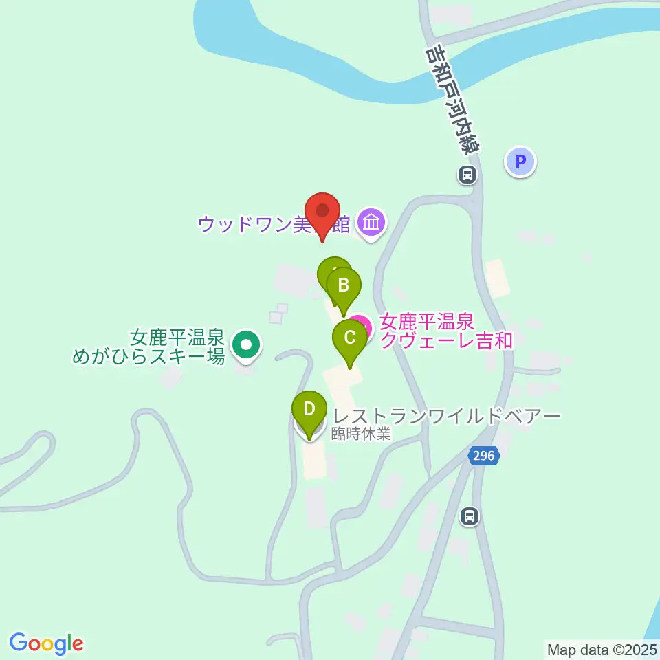 ウッドワン美術館周辺のファミレス・ファーストフード一覧地図