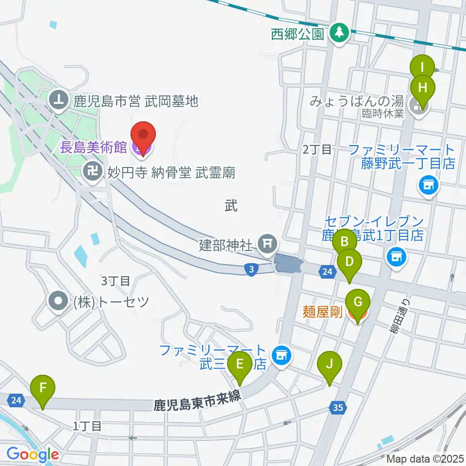 長島美術館周辺のファミレス・ファーストフード一覧地図