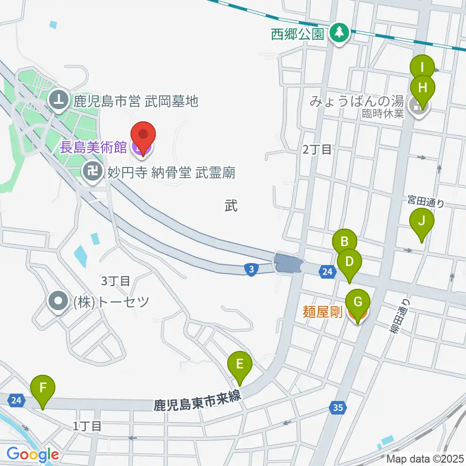 長島美術館周辺のファミレス・ファーストフード一覧地図
