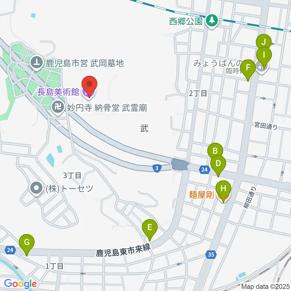 長島美術館周辺のファミレス・ファーストフード一覧地図