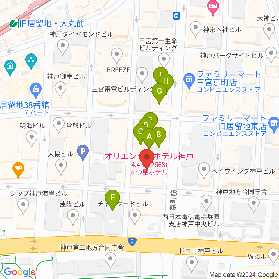 神戸市立博物館周辺のファミレス・ファーストフード一覧地図