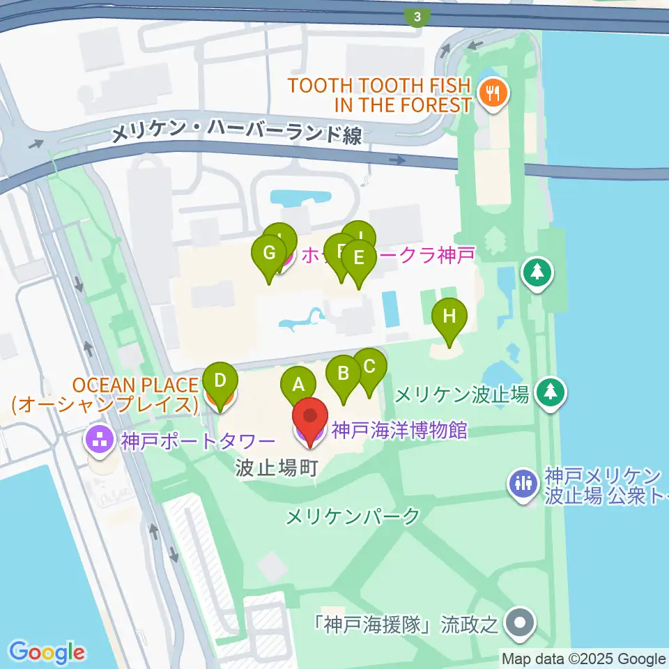 神戸海洋博物館周辺のファミレス・ファーストフード一覧地図