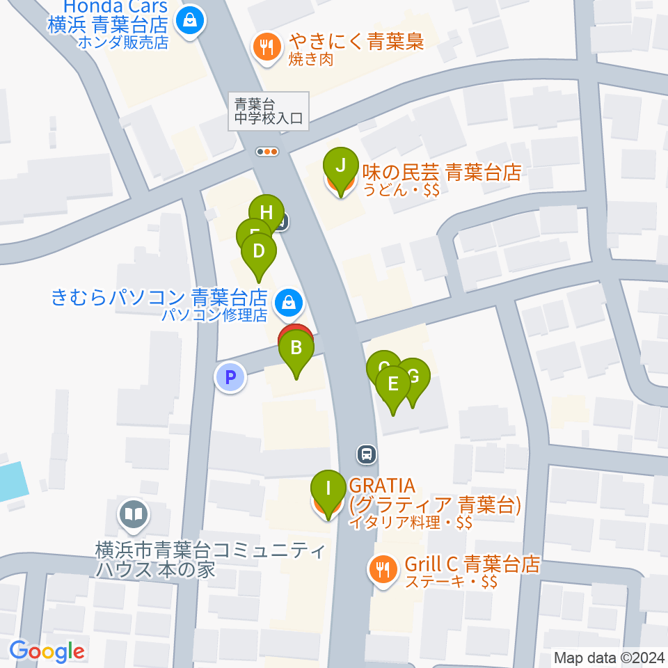 スタジオローズ周辺のファミレス・ファーストフード一覧地図