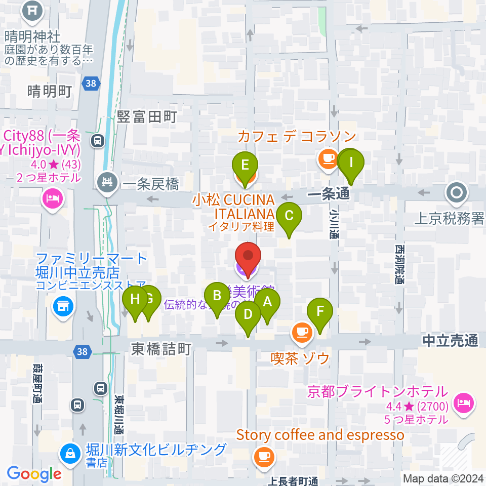 樂美術館周辺のファミレス・ファーストフード一覧地図