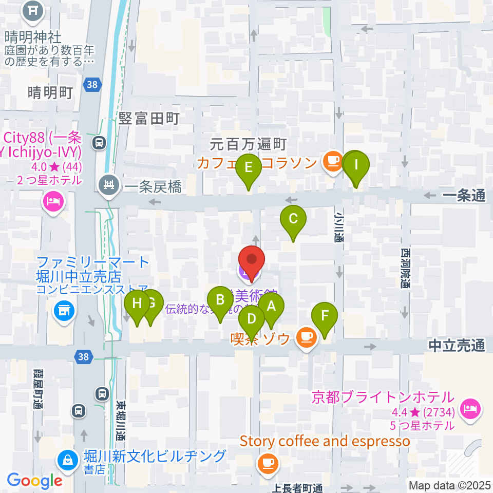 樂美術館周辺のファミレス・ファーストフード一覧地図