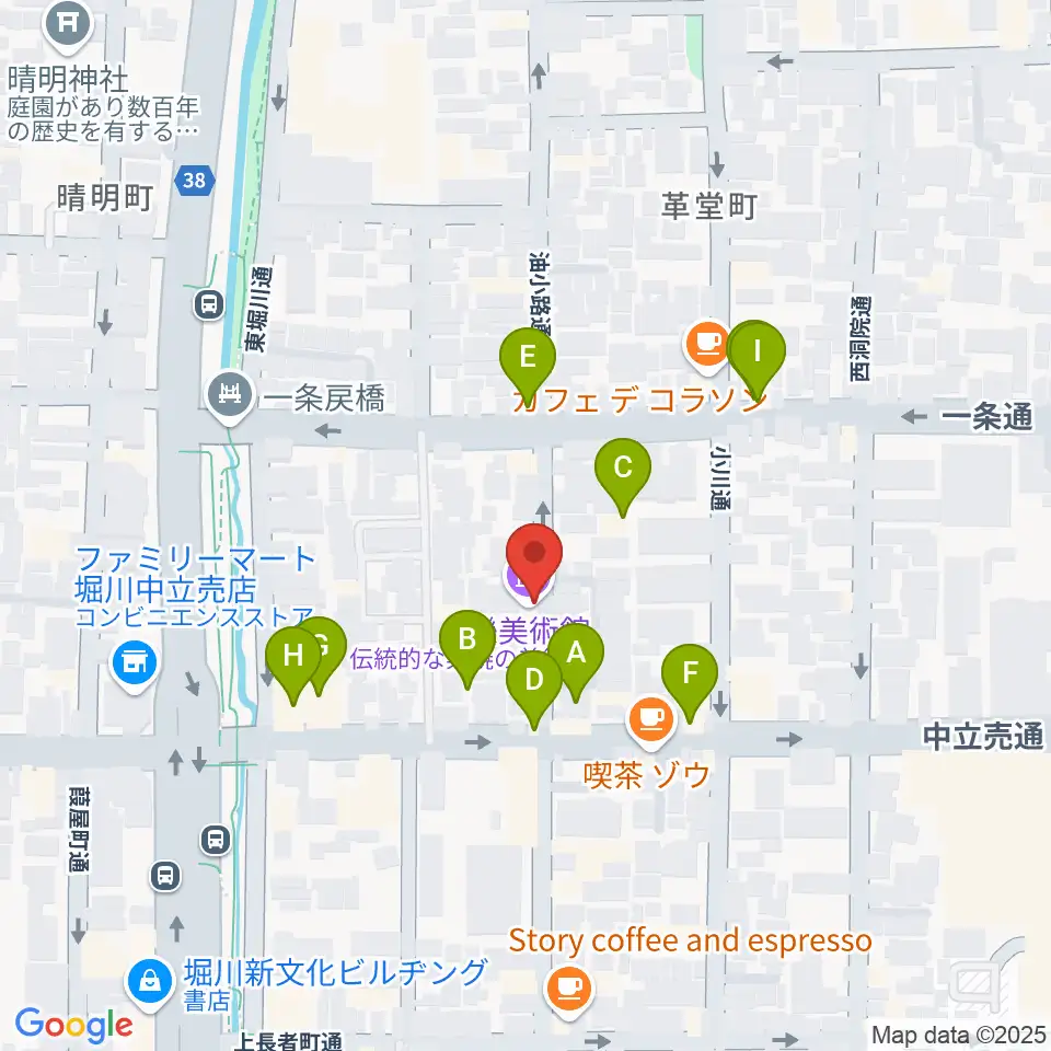 樂美術館周辺のファミレス・ファーストフード一覧地図
