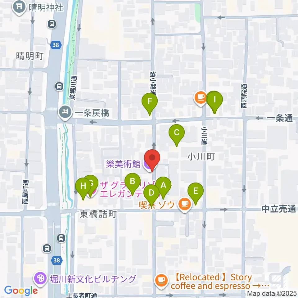 樂美術館周辺のファミレス・ファーストフード一覧地図
