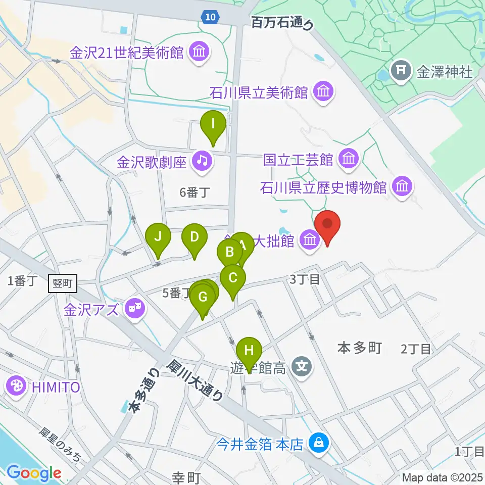 鈴木大拙館周辺のファミレス・ファーストフード一覧地図