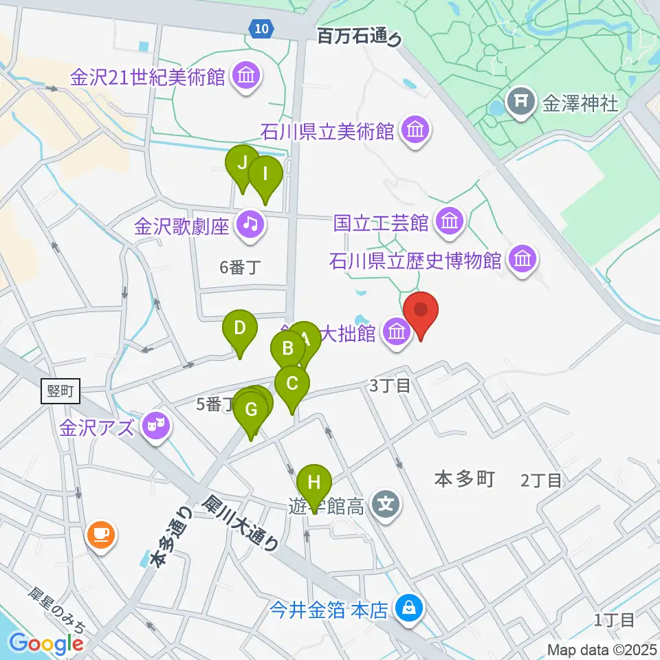 鈴木大拙館周辺のファミレス・ファーストフード一覧地図