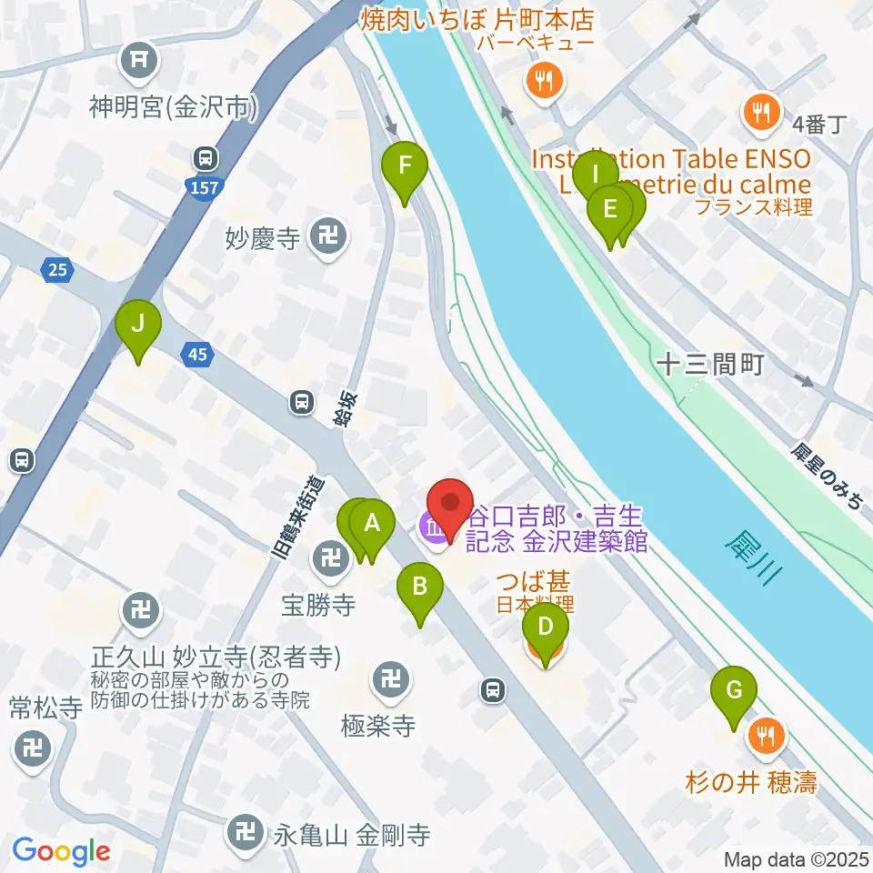 谷口吉郎・吉生記念金沢建築館周辺のファミレス・ファーストフード一覧地図