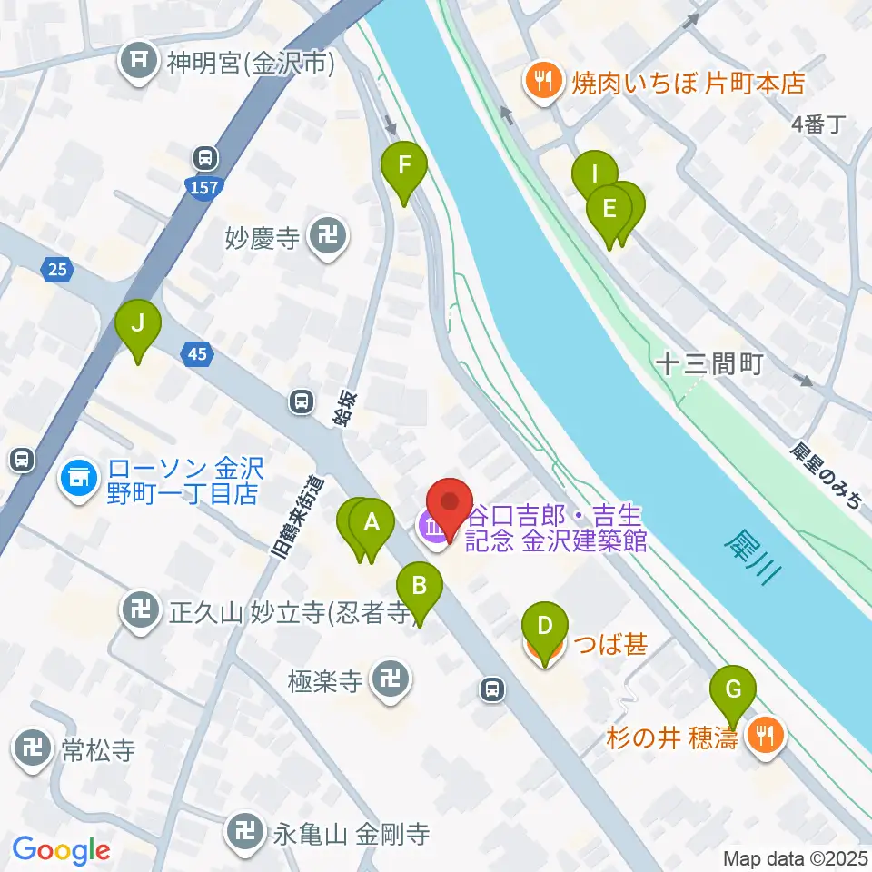 谷口吉郎・吉生記念金沢建築館周辺のファミレス・ファーストフード一覧地図