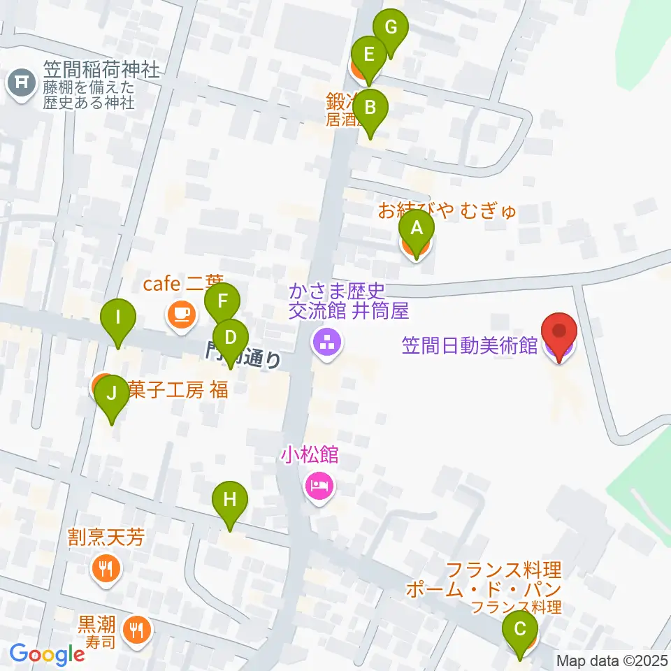笠間日動美術館周辺のファミレス・ファーストフード一覧地図