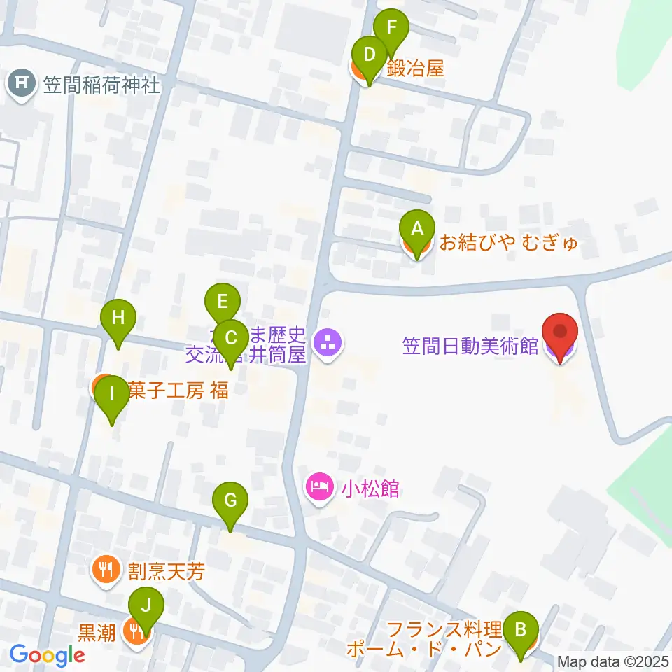 笠間日動美術館周辺のファミレス・ファーストフード一覧地図