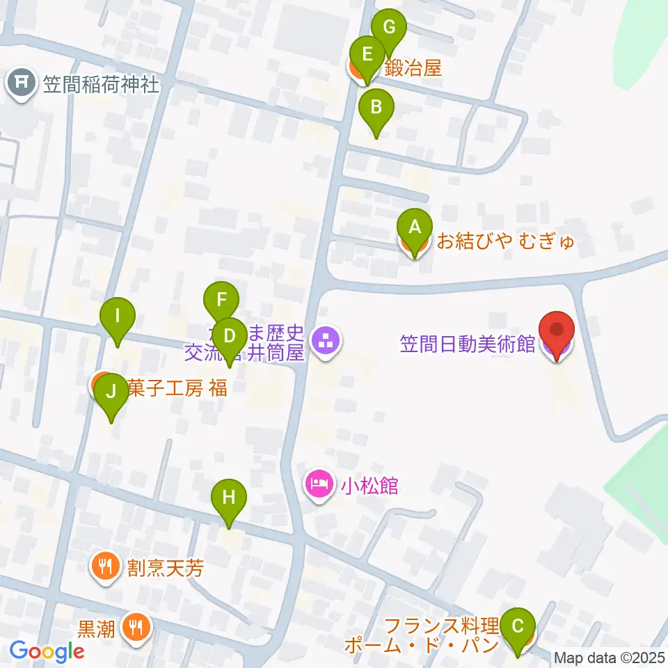 笠間日動美術館周辺のファミレス・ファーストフード一覧地図