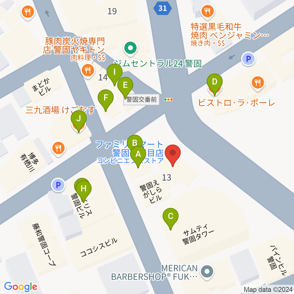 ピアノサロンKEGO周辺のファミレス・ファーストフード一覧地図