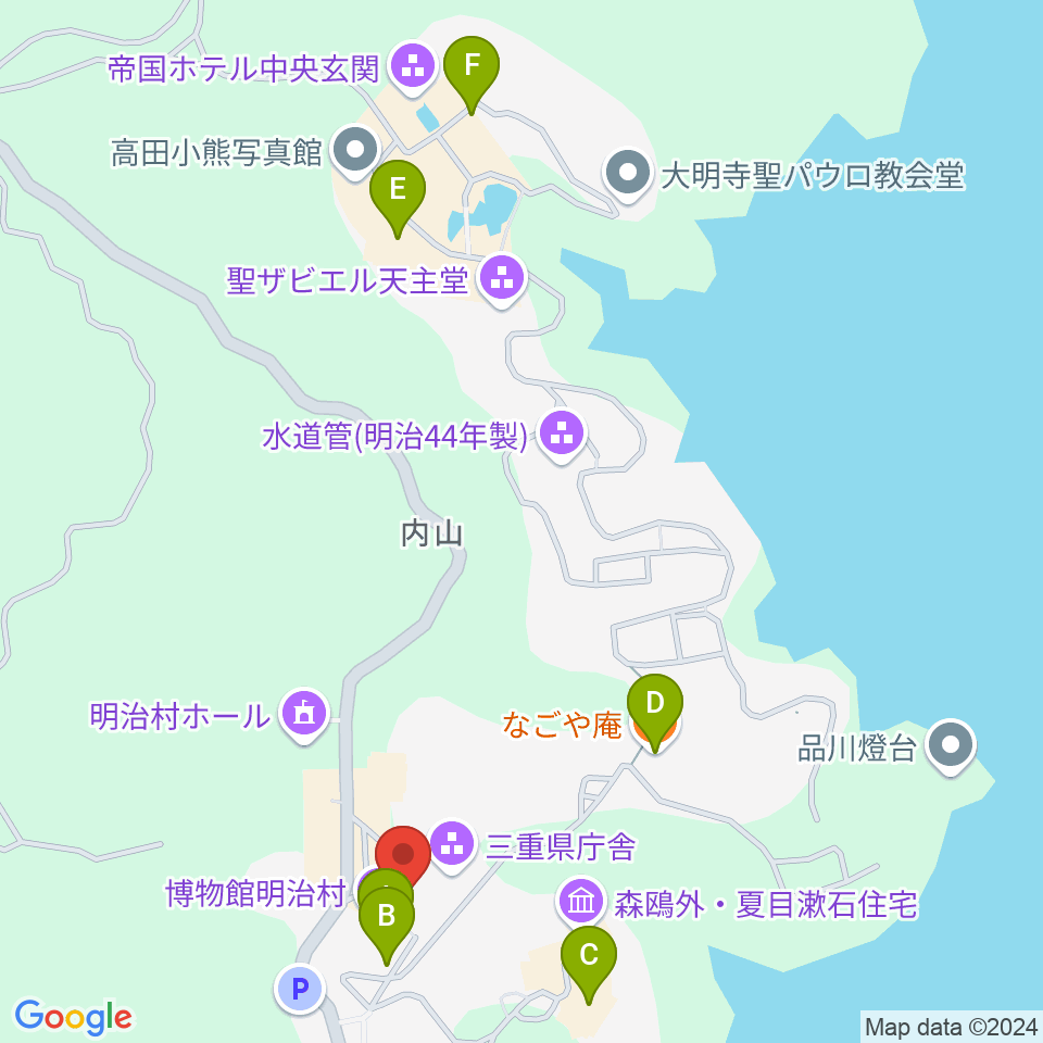 博物館明治村周辺のファミレス・ファーストフード一覧地図