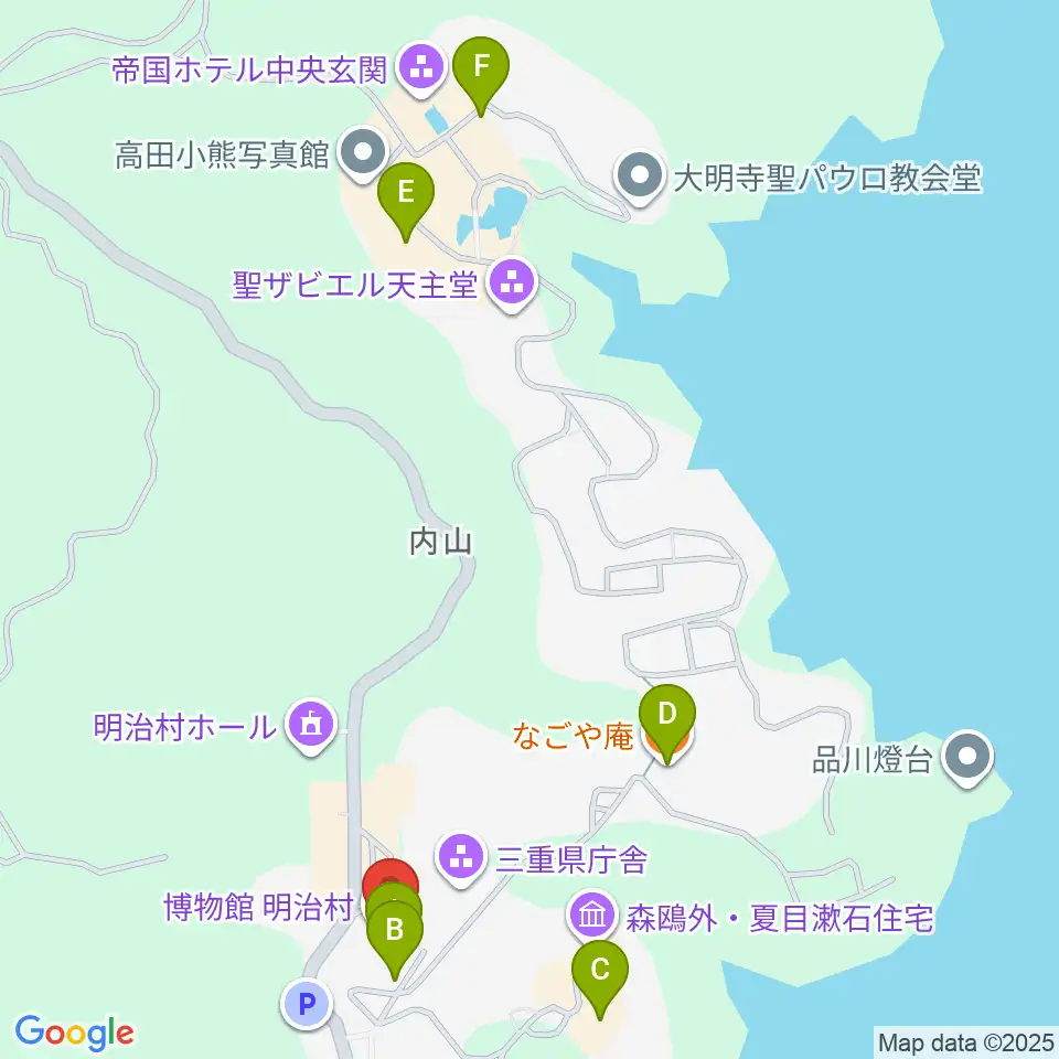 博物館明治村周辺のファミレス・ファーストフード一覧地図