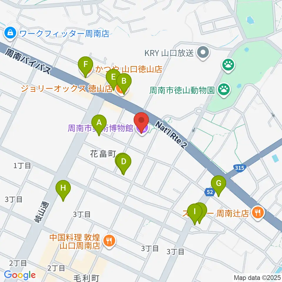 周南市美術博物館周辺のファミレス・ファーストフード一覧地図