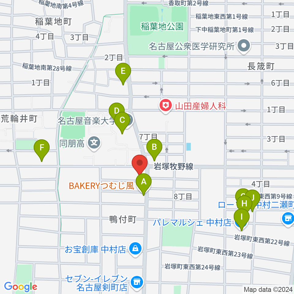 大一美術館周辺のファミレス・ファーストフード一覧地図