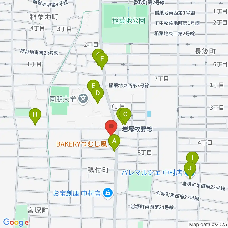 大一美術館周辺のファミレス・ファーストフード一覧地図